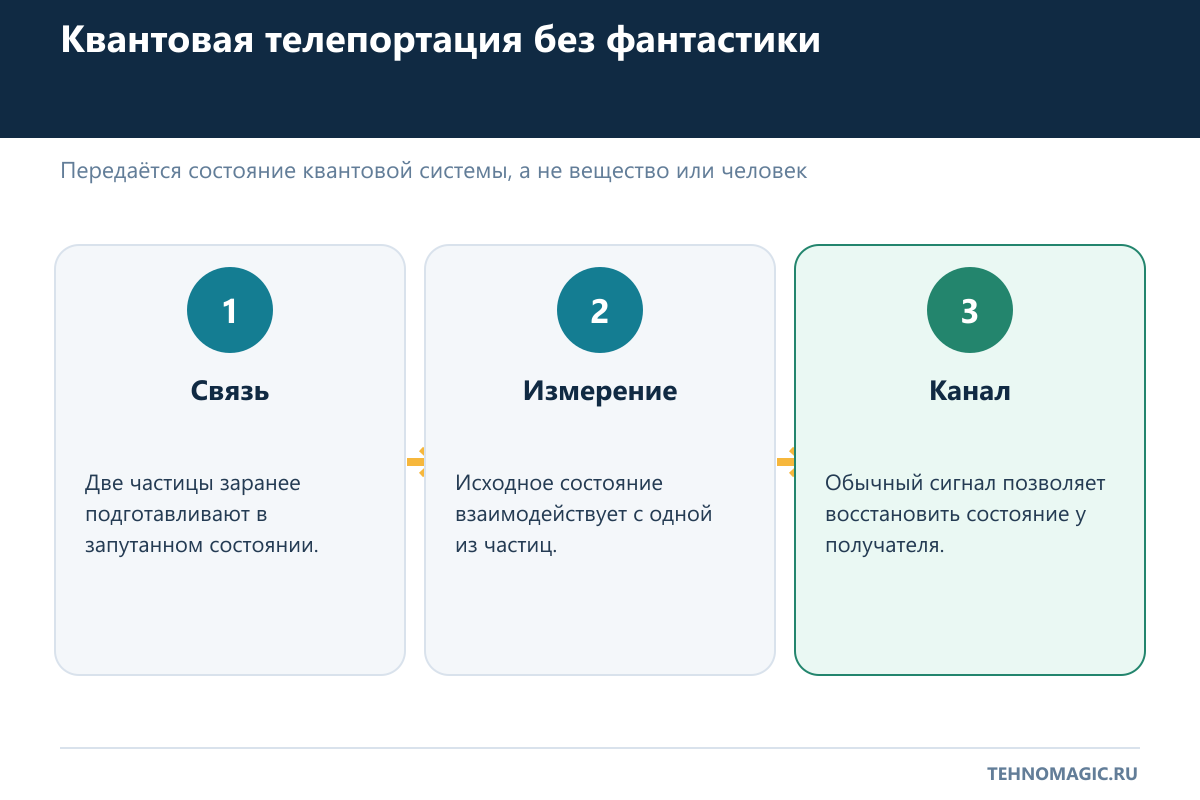 Основные этапы квантовой телепортации состояния